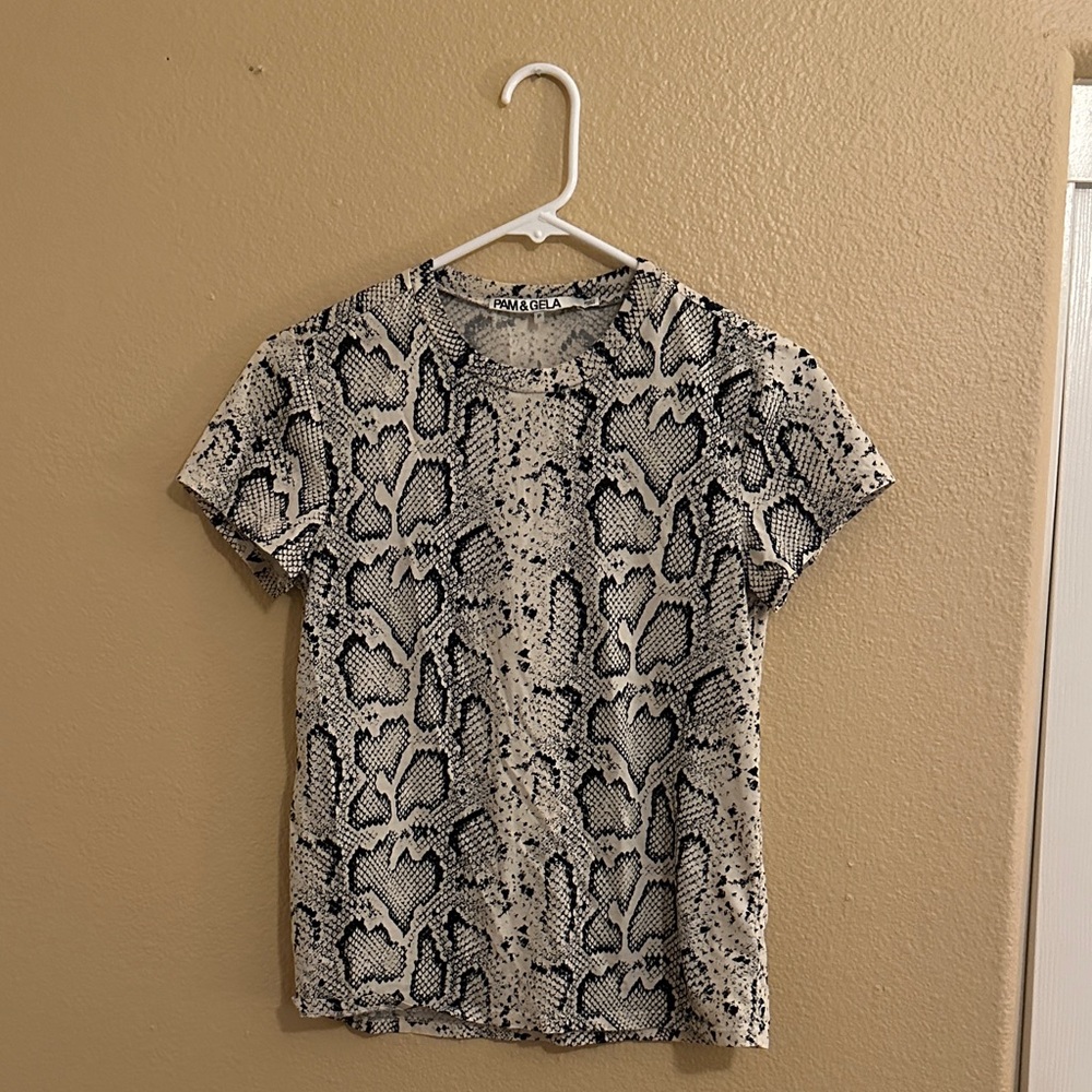 Pam & Gela Black and White Snake Print Tee